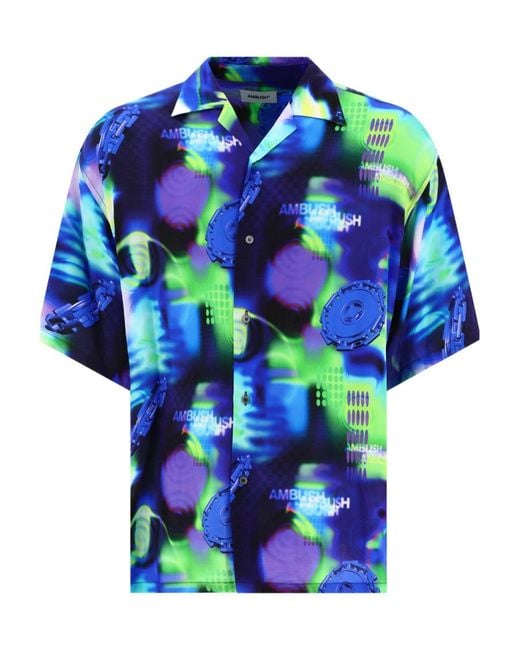 Ambush Blue Abstract-Pattern Buttoned Shirt for men