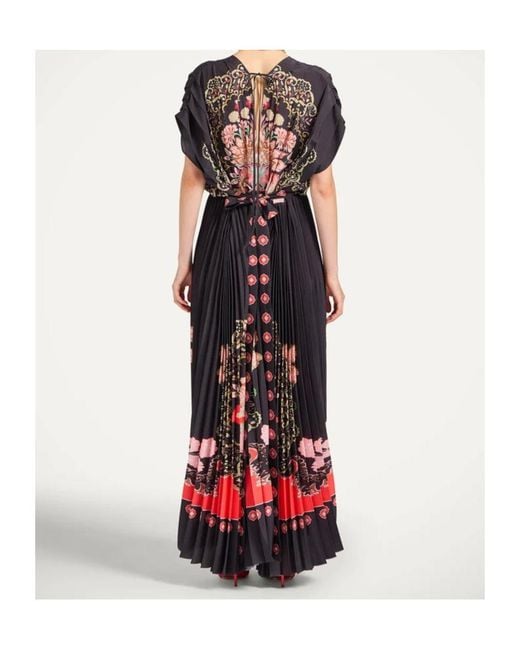 LaDoubleJ Red Accordion Floral-Print Maxi Dress