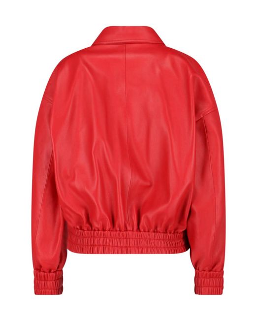 Jil Sander Red Leather Bomber Jacket
