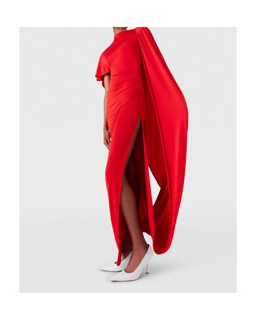 Stella McCartney Red Asymmetric Cape Maxi Dress