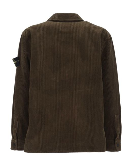 Stone Island Green Compass Patch Buttoned Overshirt for men