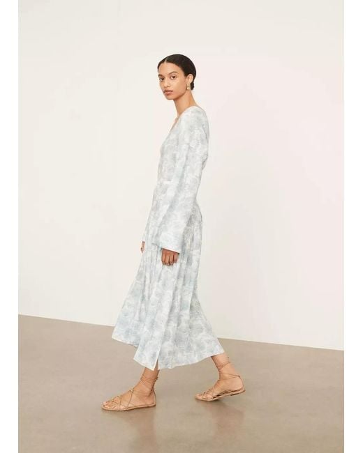 Vince Gray Dahlia Floral-Printed Pleated Dress