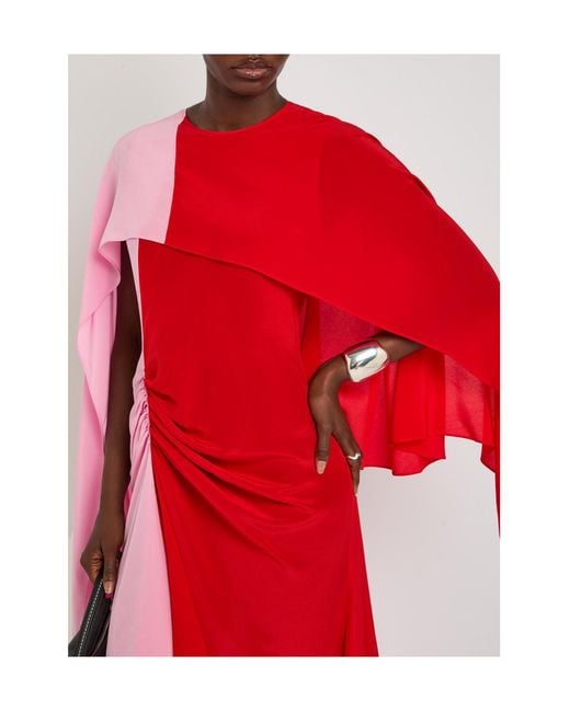 J.W. Anderson Red Cape Draped Silk-Chiffon Midi Dress