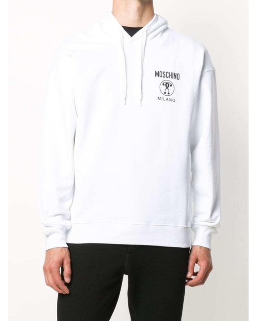 Moschino White Double Question Mark Logo-Print Hoodie for men