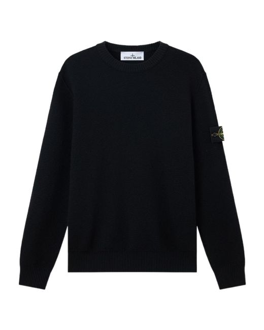 Stone Island Blue Logo-Patch Ribbed-Trim Sweater for men