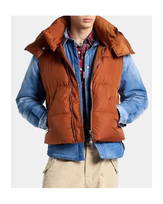 DSquared² Brown Hooded Down Vest for men