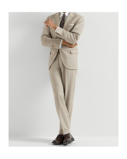 Brunello Cucinelli Gray Virgin-Wool Mouliné-Twill Trousers With Pleat for men