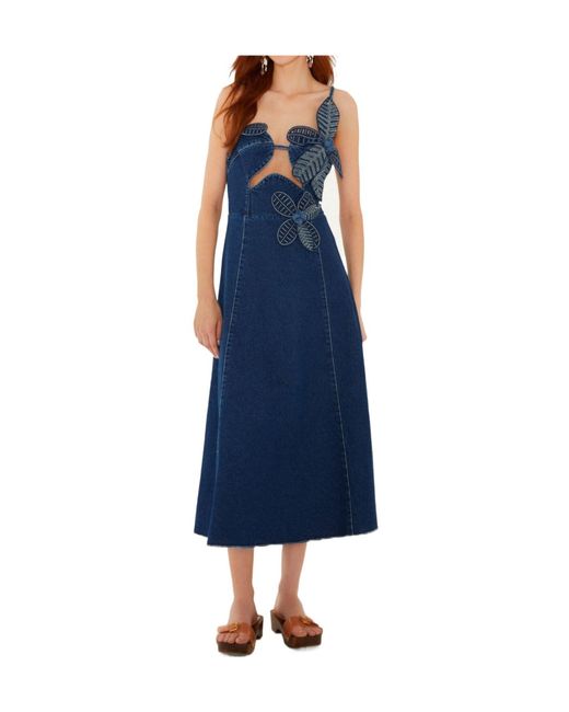 Farm Rio Blue Floral Cutout Dress