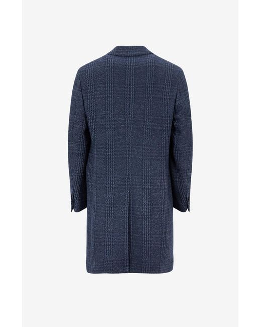 Etro Blue Plaid Jacquard Mid-Length Suit Jacket for men