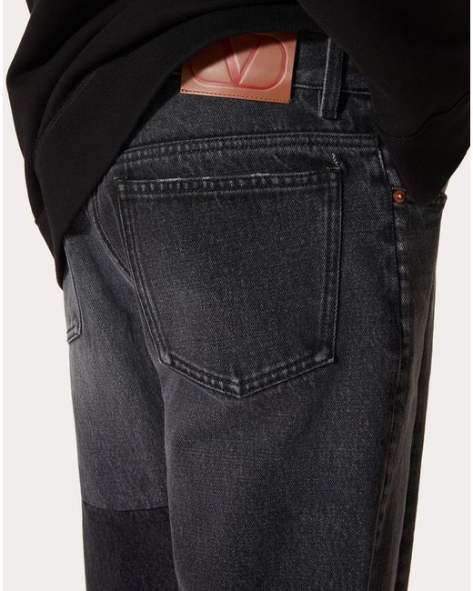 Valentino Blue Patchwork-Detailed Tapered Jeans for men