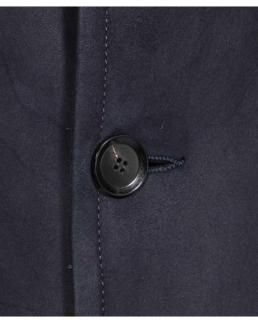 Brioni Blue Single-Breasted Leather Coat for men