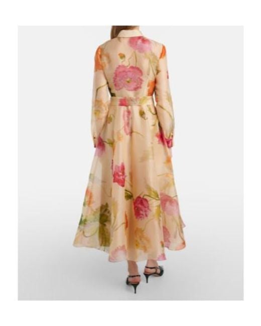 Carolina Herrera Multicolor Belted Floral Silk Shirt Dress