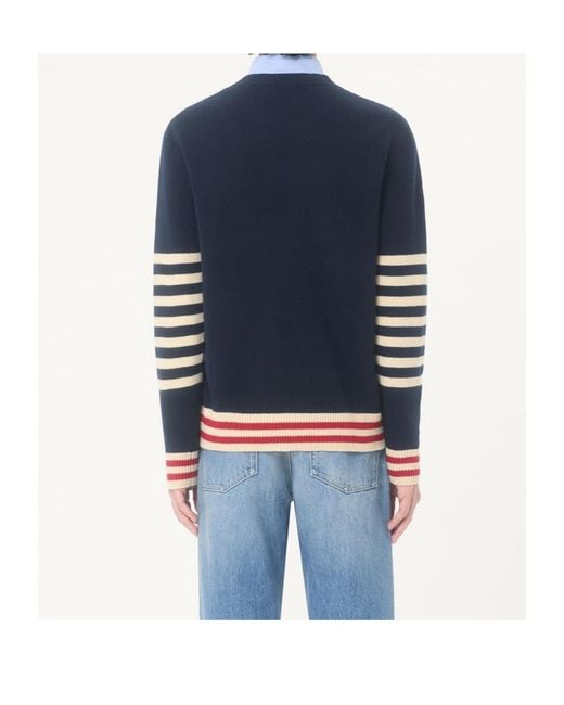 Valentino Blue Stripe Detailed Crewneck Jumper for men