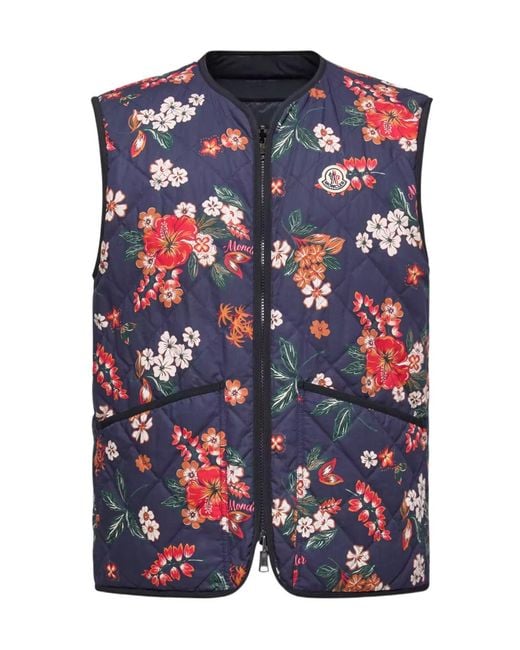 Moncler Blue Franqui Reversible Floral Down Vest for men