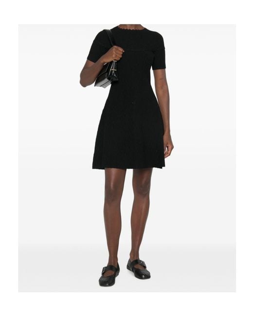 Emporio Armani Black Scallop-Edge Textured-Finish Mini Dress