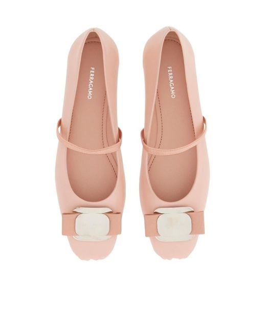 Ferragamo Pink Vara Flat Ballet Shoes