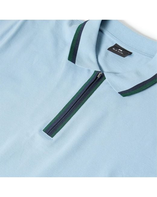 Paul Smith Blue Zipper Polo Shirt for men