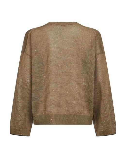 Brunello Cucinelli Brown Ribbed Sequined Sweater