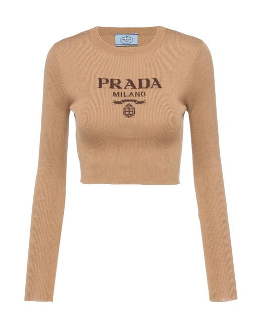 Prada Natural Silk Cropped Logo Sweater
