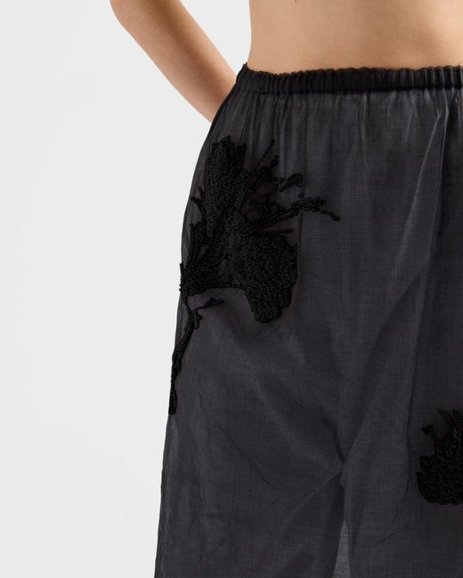 Prada Black Embroidered Organdy Midi-Skirt