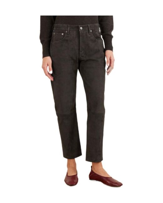 Citizens of Humanity Gray Suede Straight-Leg Trousers