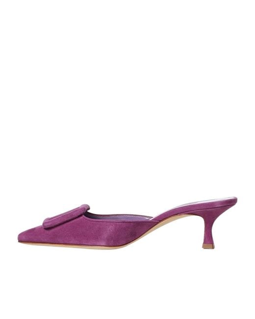Manolo Blahnik Purple Bow Pointed-Toe Mules