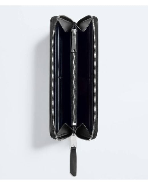 Bottega Veneta Black Intrecciato Piccolo Zip Around Wallet for men