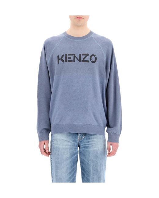 KENZO Blue Two-Tone Logo-Print Sweatshirt for men