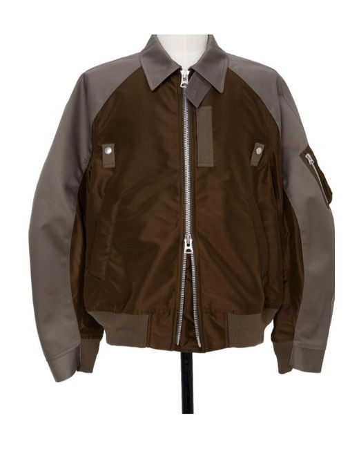 Sacai Brown Twill Collared Zip-Up Blouson for men