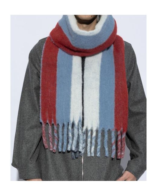 Marni Blue Logo Detailed Fringed Scarf for men