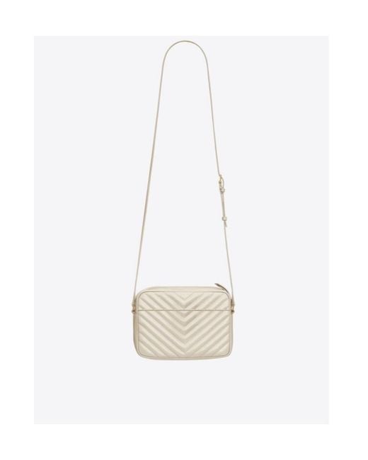 Saint Laurent White Lou Zip-Up Quilted Camera Bag