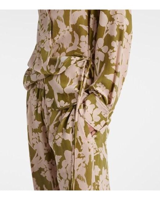 Victoria Beckham Metallic Printed Gathered Silk Blouse