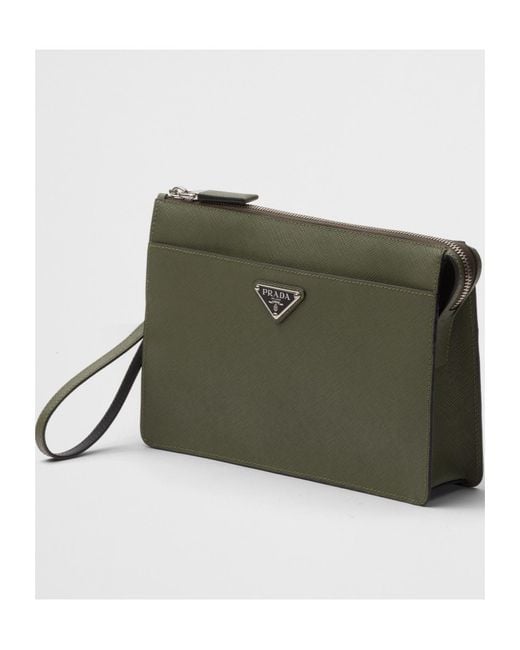Prada Green Saffiano Leather Pouch for men