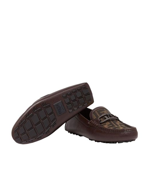 Fendi Brown Logo Detailed Slip-On Loafers for men