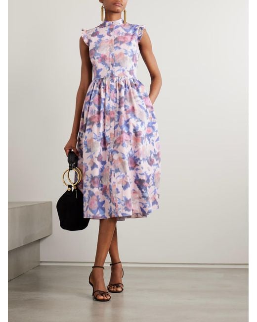 Erdem Purple Ruffled Print Dress