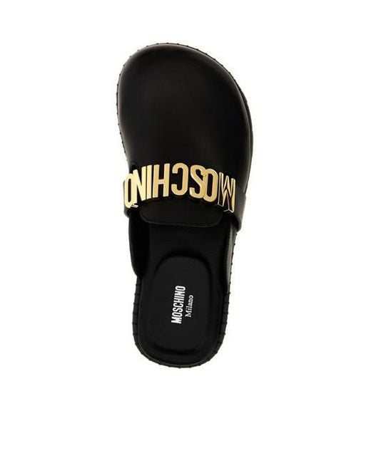 Moschino Black Logo Lettering Almond Toe Mules