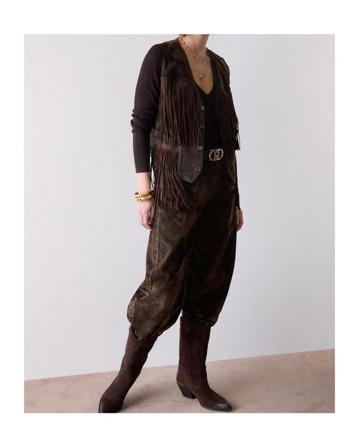 Liu Jo Brown Ribbed V-Neck Knitted Top