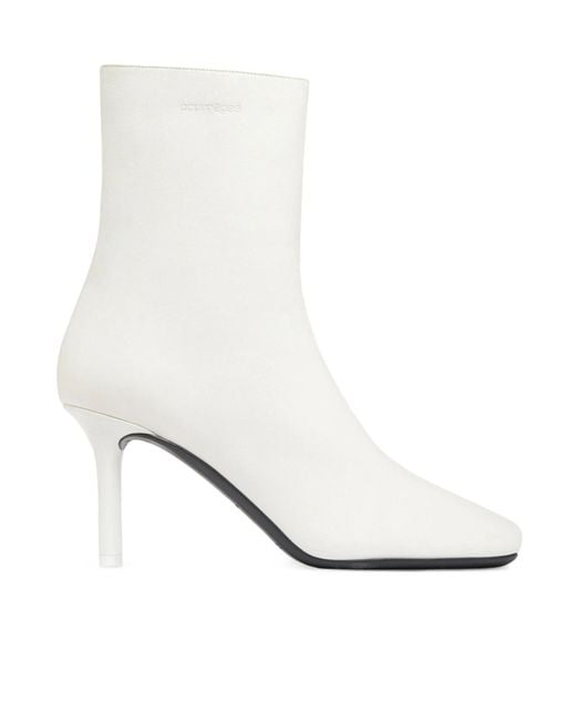 Courreges White Square-Toe Leather Ankle Boots