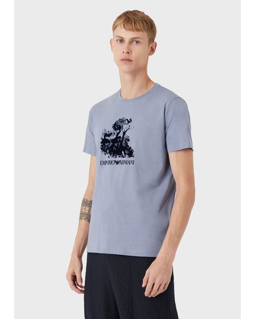 Emporio Armani Blue Printed T-Shirt With Round Neck for men