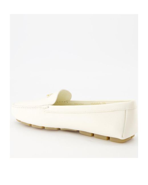 Prada White Triangle-Logo Slip-On Loafers