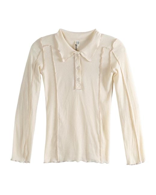 Baserange White Ruffled Polo Shirt