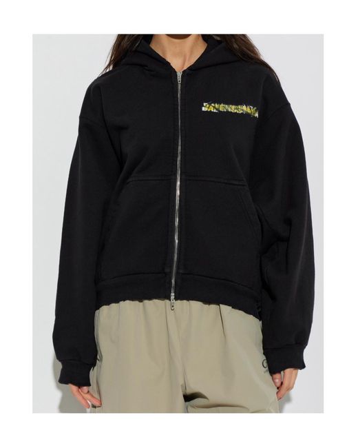 Balenciaga Black Spray Logo Zipped Hoodie