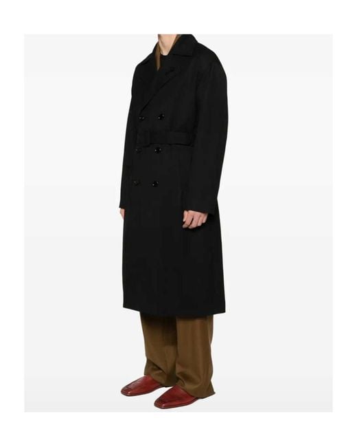 Lardini Black Belted Double-Breasted Coat for men
