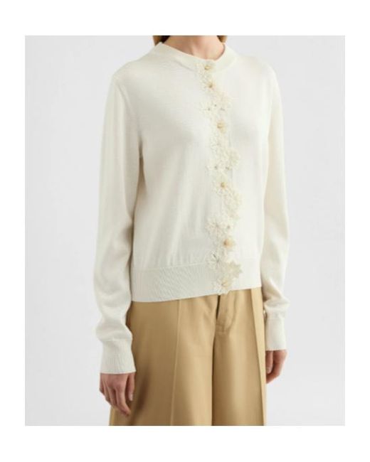 Jil Sander White Floral Trim Cardigan