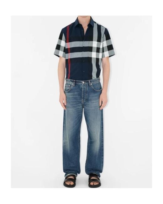 Burberry Blue Somerton Checked Regular-fit Stretch-cotton Shirt for men