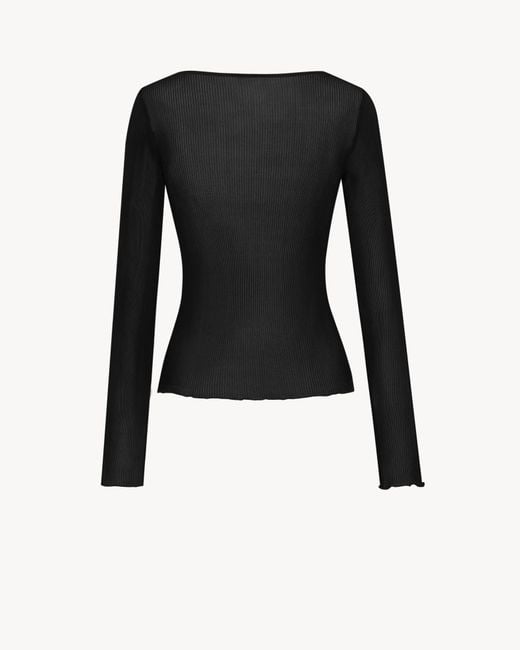 Saint Laurent Black Cassandre V-Neck Ribbed Top