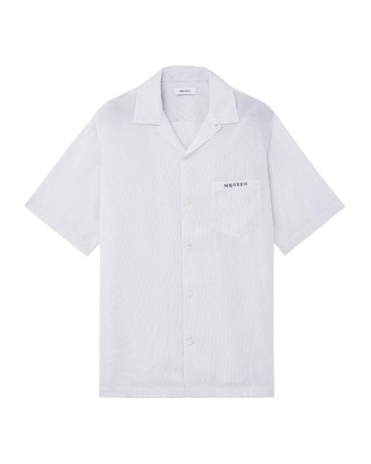 McQueen White Striped Hawaiian Shirt for men