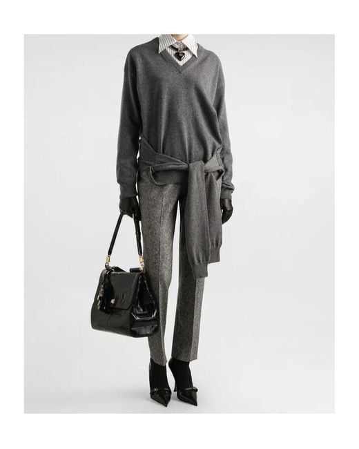 Dolce & Gabbana Gray Virgin Wool Jacquard Slim Trousers