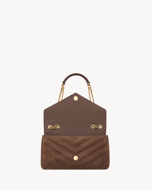Saint Laurent Brown Loulou Logo Plaque Medium Shoulder Bag