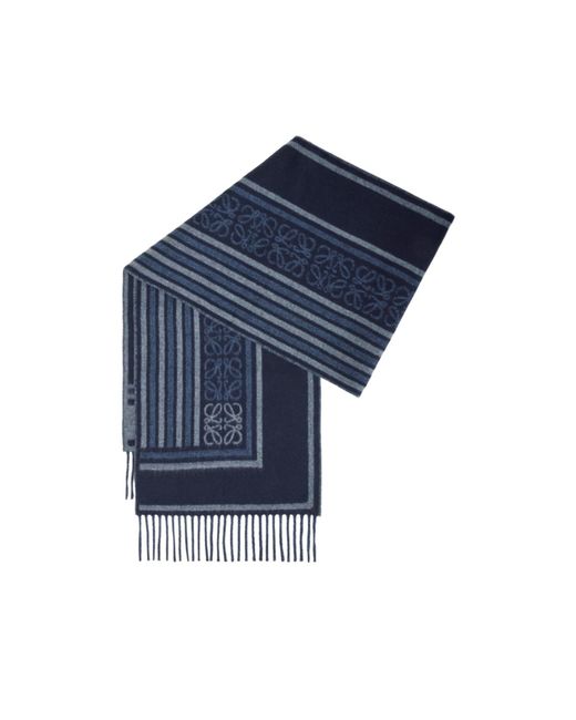 Loewe Blue Anagram Jacquard Fringed Scarf